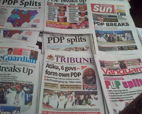 Top newspapers headlines in Nigeria for today