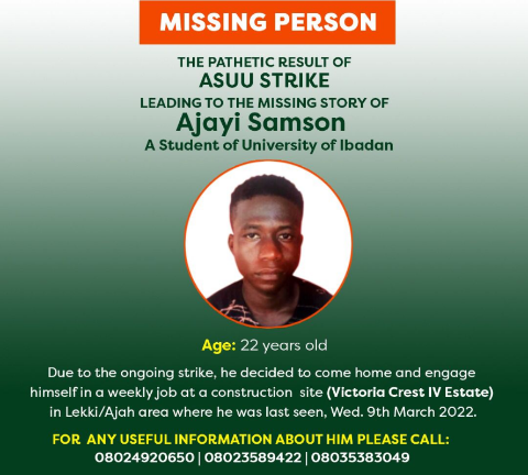 ASUU Strike: UI Student, Ajayi Samson Goes Missing